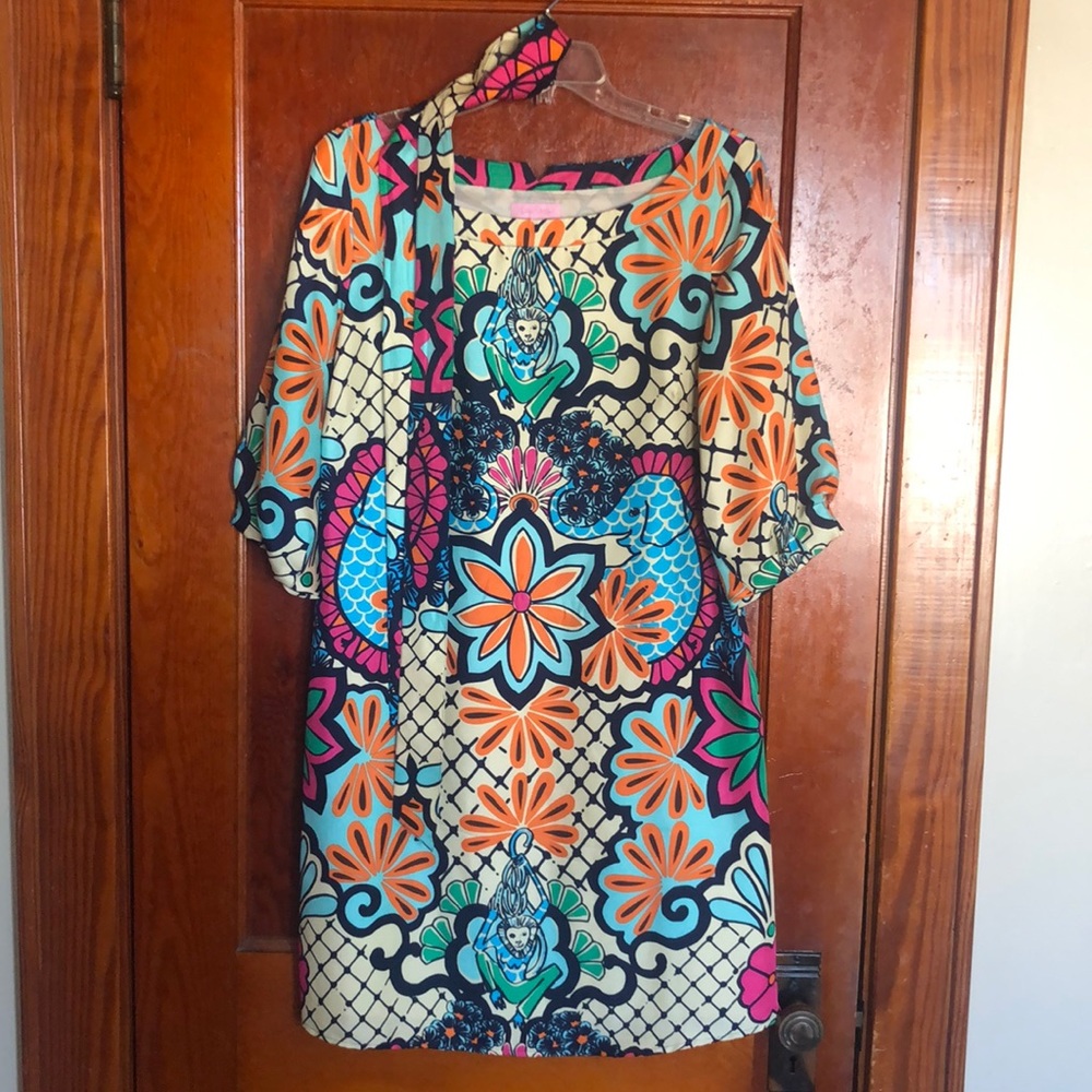 RARE Lilly Pulitzer silk Lillypalooza dress WITH belt, sz 8, EUC, hard to find!
